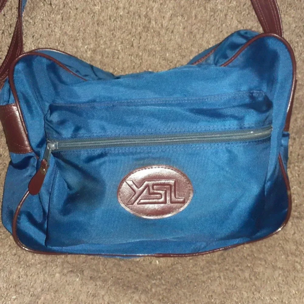 Vintage YVES SAINT LAURENT Travel Bag/Organizer-Men-Blue/Brown-Excellent - Picture 2 of 11